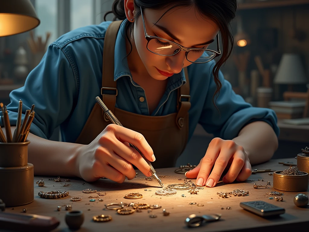 Skilled artisan crafting jewelry with precision tools